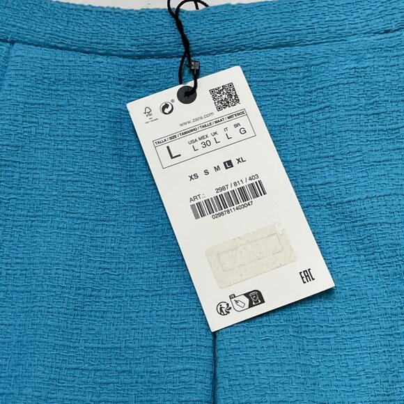 Zara Skort Womens L Blue Boucle‎ Knit Tweed Pleated Mini Preppy Office Siren - Picture 4 of 9